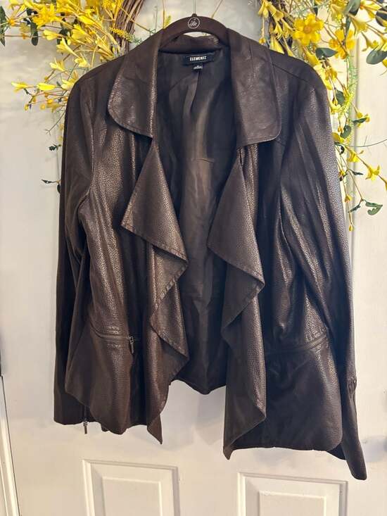 Elementz Jackets & Blazers - Elementz Women's Brown Pebbled Faux Leather Open Front Waterfall Jacket